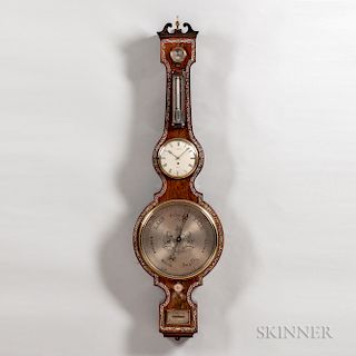 Monumental Mother-of-pearl-inlaid Mercury Wheel Barometer and Clock