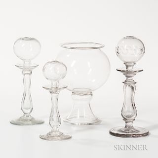 Colorless Glass Leech Jar and Three Lamps
