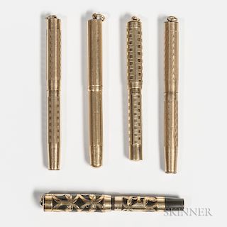 Five American Gold-filled Ring-top Pens