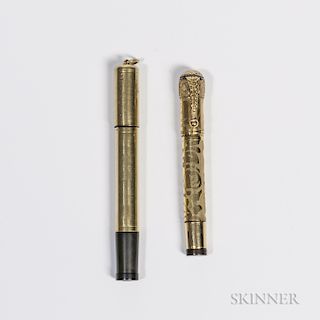Two 18kt Gold-filled Overlay Safety Fountain Pens