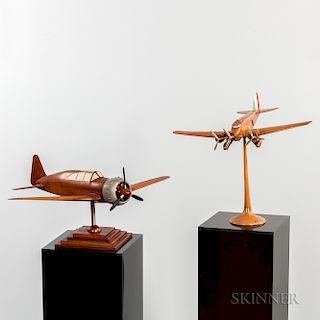 Two Wood Plane Aviation Models with Display Plinths