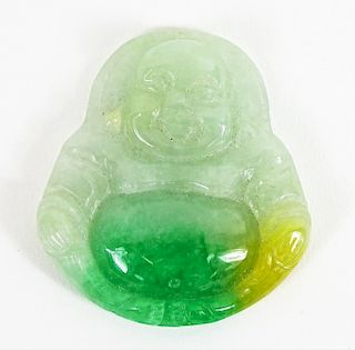 Chinese Green Jade Happy Hotei Buddha Pendant