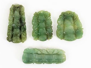 Four Chinese Bamboo Jade Carved Toggle Pendants