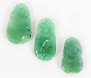 Three Chinese Apple Green Jade Toggle Pendants