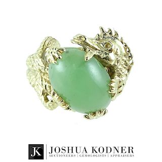 Estate Chinese 14K Gold Jade Dragon Ring