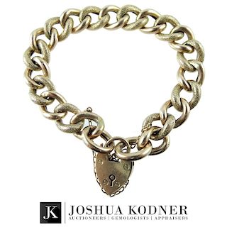 Mid Century B&S 9K Gold Heart Padlock Bracelet