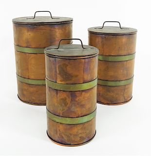 Three Cotemporary Signed Copper Lidded Canisters