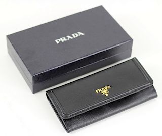 Prada Milano Classique Black Saffiano Flap Wallet
