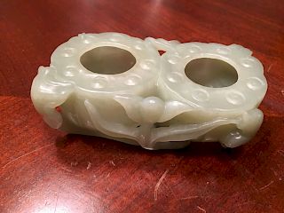 Old Large Chinese Carved Celadon White Jade Washer,  19th century