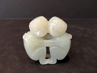 OLD Chinese Celadon White Jade figurines, 2 1/2" high