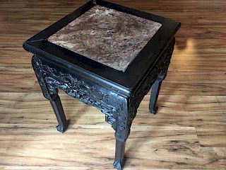 ANTIQUE Chinese Marble Top wood stand, late 19th century