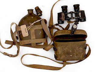Japanese WWII Canteen and Binoculars in Case 