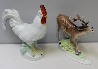 HEREND. Large Porcelain Chicken and An Elk.