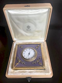 Russian Silver Purple Enamel Clock