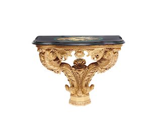 Continental Specimen Marble Top Carved Giltwood Console Table, 19th century