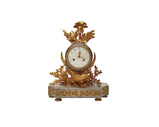 Empire Ormolu Mounted Gray Marble Mantel Clock, 19th century