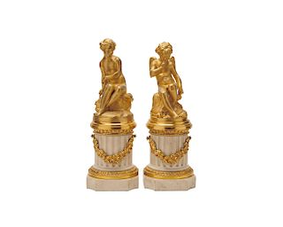 Pair of Louis XVI Style White Marble and Gilt Bronze Figures, late 19th century