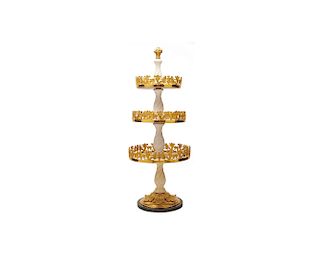 Neoclassical Style Creme Porcelain and Gilt Bronze Three Tier Table Stand, ca. 1900