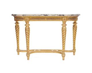 Louis XVI Style Carved Giltwood Marble Top Console Table, late 19th century