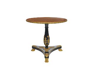 Empire Style Ormolu Mounted Floral Inlaid Paw Foot Tripod Center Table