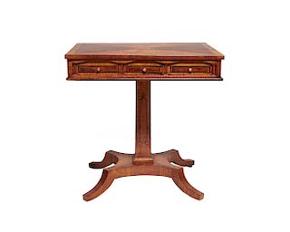Austrian Biedermeier Inlaid Satinwood Pedestal Sewing Table, early 19th century