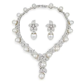 Andreoli South Sea Pearl and Diamond Necklace and Earrings Set