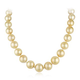 Single Strand Golden South Sea Pearl and Diamond Necklace