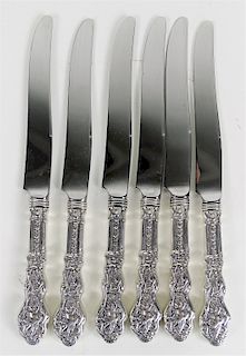 Six Gorham Sterling Silver Cherub Flatware Knives