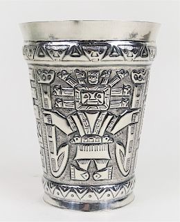 Sterling Silver Peruvian Figural Tribal Vase