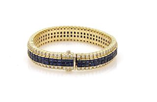 Diamond Invisibly Set Sapphires 18k Gold Bracelet