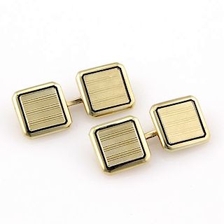 Cartier 14K Gold Square Cufflinks with Blue Enamel