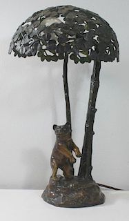 Tosca Signed Bronze Bear Beneath a Tree Lamp.