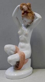 HEREND. Signed Seated Porcelain Nude.