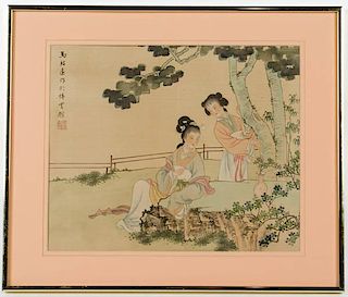 Japanese Silk Painting Framed and Matted 