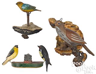 Three George Miller carved and painted birds