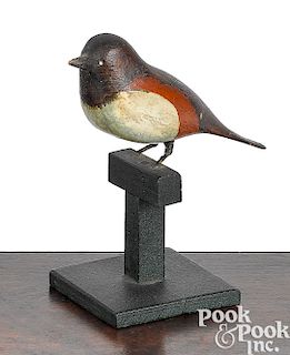 Carl Anderson carved and painted bird on a perch