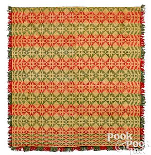 Pennsylvania red and green Jacquard coverlet