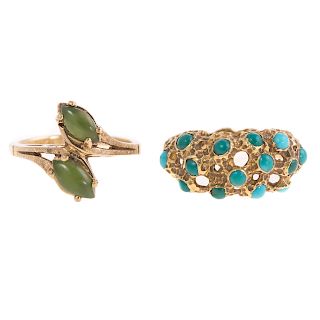 A Pair of Lady's Gold Gemstone Rings
