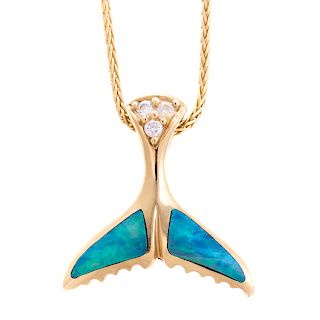 A Lady's 14K Opal Inlaid Dolphin Tail Pendant