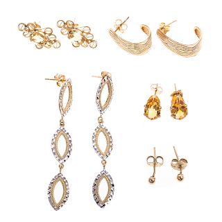 Five Pair of Lady's Earrings in 14K Gold