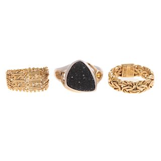 A Trio of Lady's Rings Featuring a Druzy & Gold