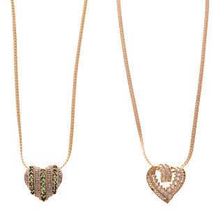Two Lady's Heart Pendants on 14K Gold Chains