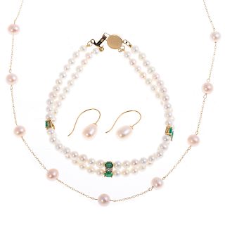 A Lady's Selection of Pearl Jewelry in 14K Gold