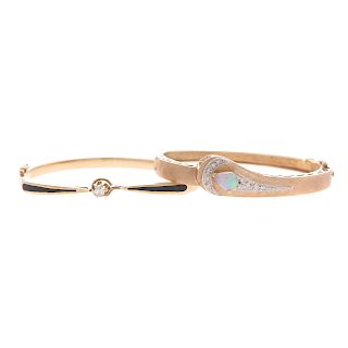 A Pair of Gold Bangles with Diamonds & Gemstones