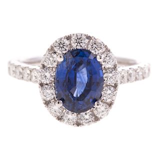 A 3.04ct Blue Sapphire & Diamond Ring in 18K