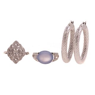 An Assortment of White Gold Earrings & Rings