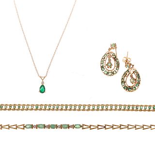 A Collection of Lady's Emerald Jewelry in Gold