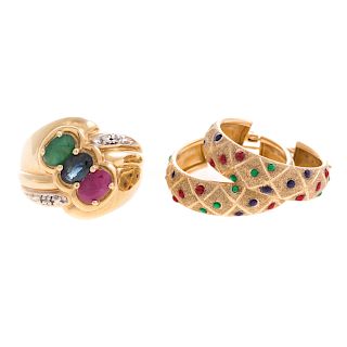 A Lady's Ring & Earrings with Gemstones in 14K