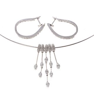 A Lady's White Gold Diamond Necklace & Earrings