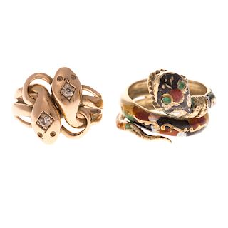 A Pair of Snake Rings in Gold